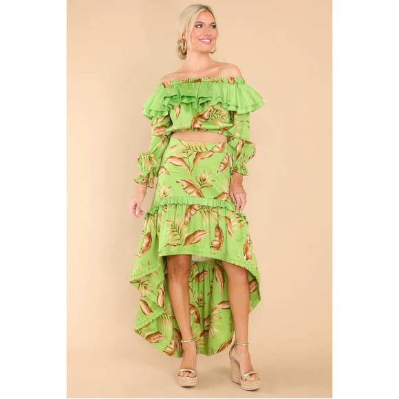 ALDEN ADAIR Sophia Palma Set Hi-Low Maxi Skirt Ruffle Cropped Blouse Resort NWT‎ - Picture 5 of 16